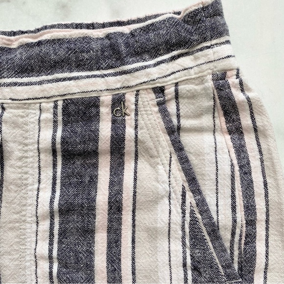 Calvin Klein Striped Linen Blend Drawstring Summer Shorts - Picture 5 of 9